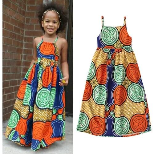 Summer Dress Girls African Dashiki 3D Digital Print Suspenders Princess Dress Princess Costume Kids Dresses for Girls Clothing