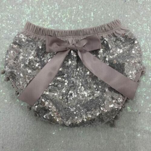 Girls Summer silver Pom Pom Shorts diaper cover,Baby Sparkle Birthday grey pom pom Bloomer,pink Sequin Bloomers,photo prop