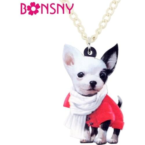 Bonsny Acrylic Anime Fashion Suits Chihuahua Dog Necklace Pendant Chain Choker Animal Jewelry For Women Girls Ladies Teens Gifts