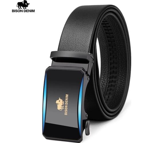 BISON DENIM Genuine Leather Mens Belts Casual Automatic Buckle Belt Fashion Business All-match Belt for Men Cowskin Belt