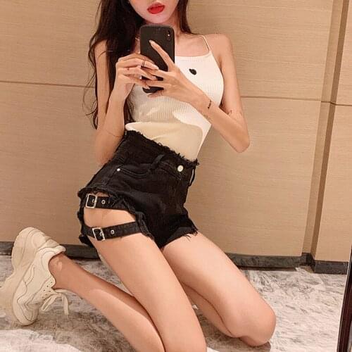 Summer New Korean Style Denim Shorts Women Sexy High Waist Ripped Hollow Jean Shorts Plus Size 9516