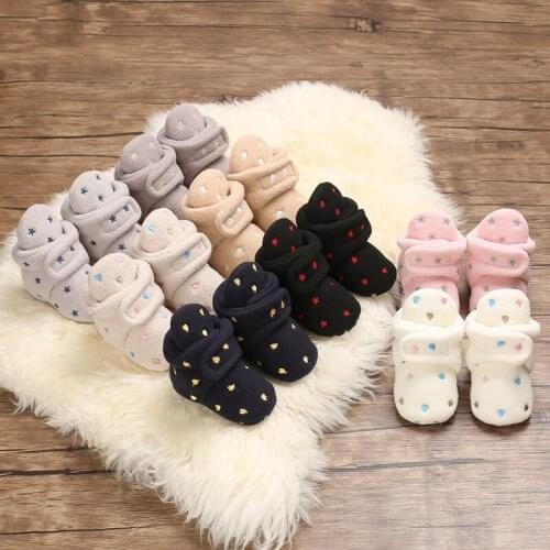 Newborn 0-18 Months Star And Love Printing Solid Color Cute Warm And Comfortable Baby Boots Baby Casual Toddler Shoes