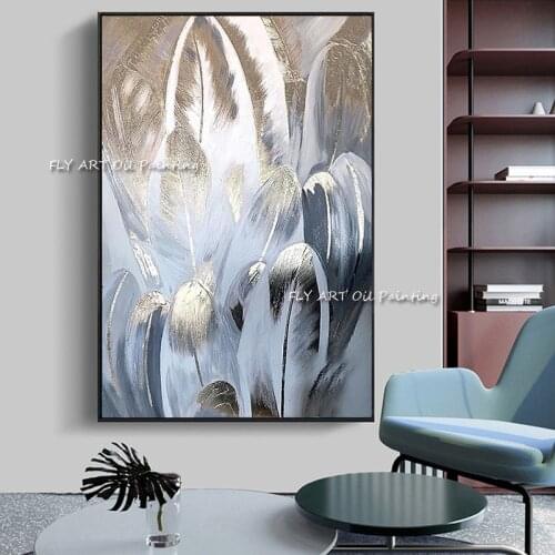 Feather painting light luxury 100% hand-painted porch aisle corridor hanging painting original gold foil customization