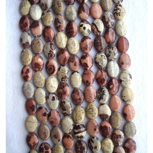 Picture Jasper Natural Stone Flat Oval Shape Loose Beads For Jewelry Making DIY Bracelet Necklace Earrings