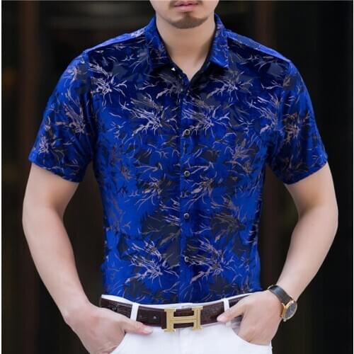 Casual Hollow Mens short sleeved Transparent Pleuche Sexy Mens See Through Shirts Dress shirt Slim Soft Thin Size S-3XL