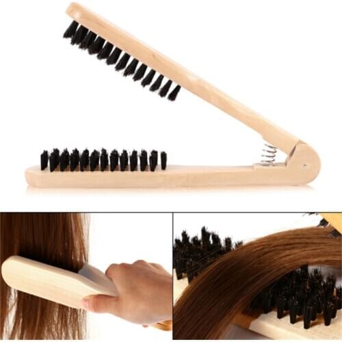 Professional Double Brushes Hairdressing Comb V Type Straight Hair Brush Wooden Handle Anti-static Hair Styling Tools