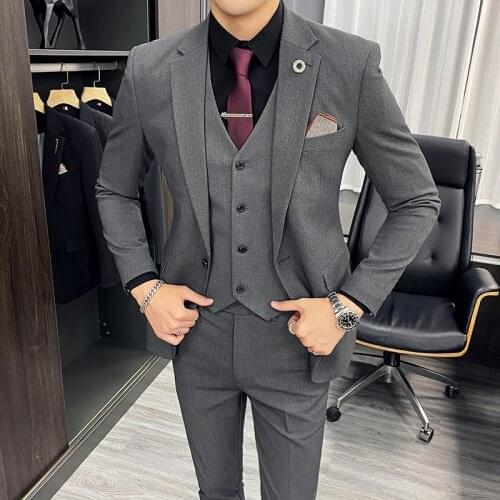 Plus S-7XL( Jacket + Vest + Pants ) Luxury Men Suit 3 Piece Set Fashion Groom Wedding Dress Mens Tuxedo Men Banquet Club Dress
