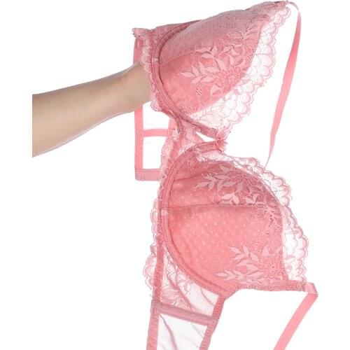 Pink Floral Sexy Bra And Panty Sets For Women Plus Size Thin Cotton Underwire Push Up Bras Lace Underwear Womens Sexy Lingerie