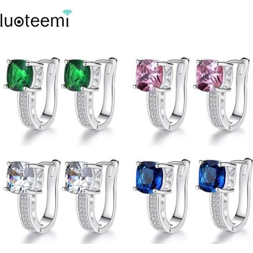 LUOTEEMI 2018 Fashion 4Colors Geometric Cubic Zirconia Refreshing Hoop Earrings For Women Fascinating Daily-life Jewelry Earring