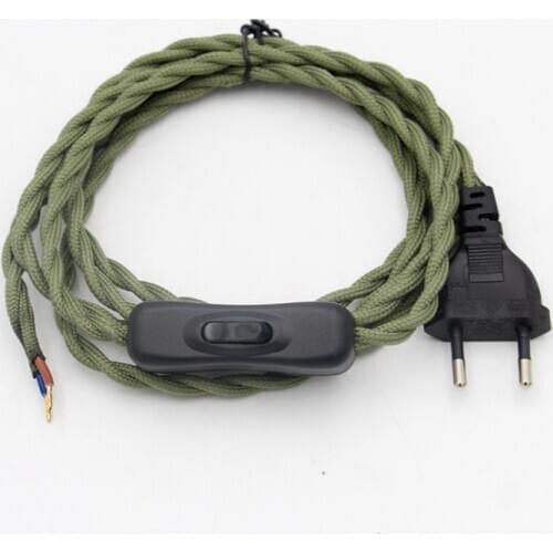 AC 220V Europe Power Cords With Switch Vintage Fabric Covered Electrical Cable Cord