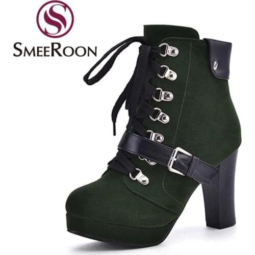 Smeeroon fashion boots lace up womens shoes zipper ankle boots platform buckle modern punk high heels winter boots motorcycle