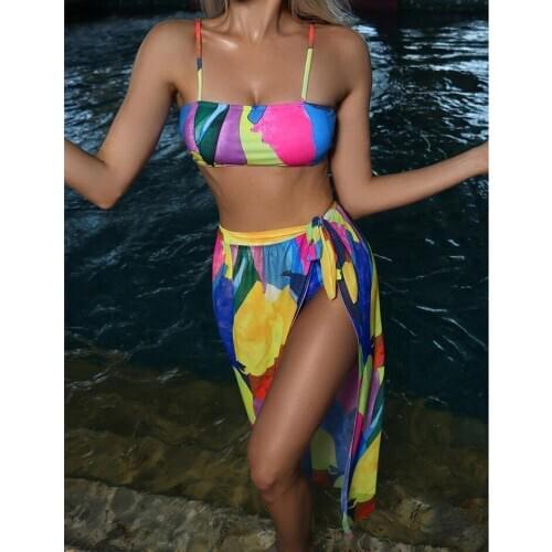 Sexy High Waist Bikini 2021 Womens Swimsuit Swimwear Female Cover Up 3 Piece Bikinis Set Beach Swimming for Bathing Suit Women