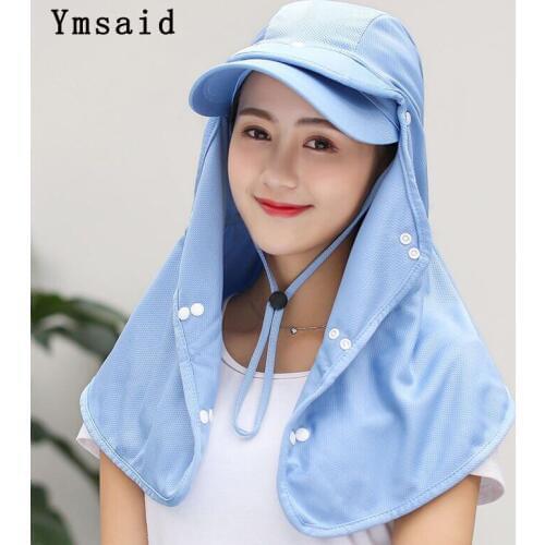 Stylish Multifunction Sun Hat Women Bucket Hat Neck Flap Outdoor UV Protection Wide Brim Hiking Mesh Breathable Cap Shawl Set