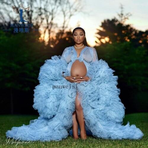 Bridal Fluffy Tulle Maternity Robes Custom Made Sky Blue Pregnant Women Evening Dresses Photo Shoot Birthday Party Bathrobe