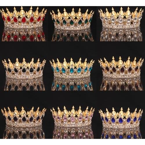 Crystal Crown Tiara Bridal Hair Accessories Rhinestone Crystal Round Crown Hair Jewelry For Women Queen Party Crown Tiaras Gift