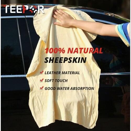 Teepor Care Natural Chamois Leather Car Cleaning Cloth Genuine Leather Wash Suede Absorbent Quick Dry Towel Streak Free