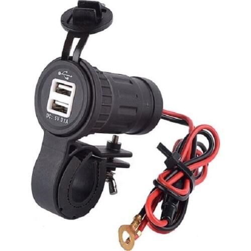 Universal Motorcycle Waterproof Dual USB 5V/3.1A Charger Power Outlet Adapter with Car Mount Holder Bracket with 60cm Cable