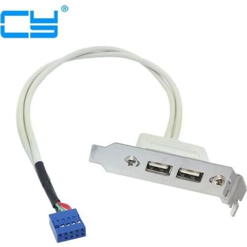 USB 2.0 Type A Female Back Panel to Motherboard 9pin Cable 30cm with Low profile 8cm Height PCI Bracket White