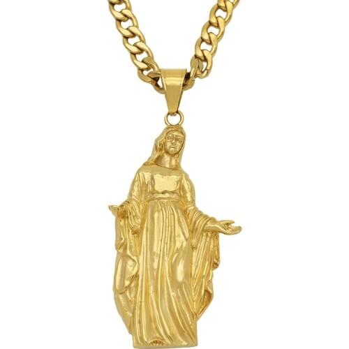Fashion 316L Stainless Steel Virgin Mary Pendant Women Mens Anniversary Gifts Religion Hip Hop Jewelry Unisex Accessories
