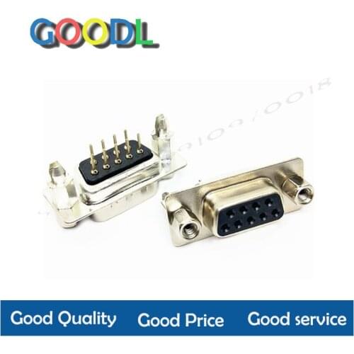 1pces DP9 black female head male head db9 serial port socket welding plate type with fixing screw riveting harpoon straight foot