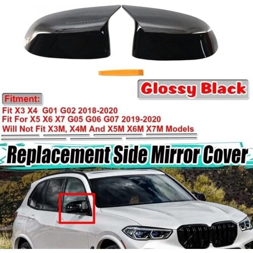 2Pcs Car Side Door Ox Horn Rearview Mirror Cover Caps for -BMW X3 G01 X4 G02 X5 G05 X6 G06 X7 G07 2018-2021 M Style