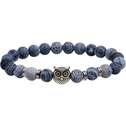 2017 Handmade Owl Buddha Beads Lava Bracelets Bangles Charm Natural Stone Matte Onyx Strand Bracelet yoga Jewelry Men Women