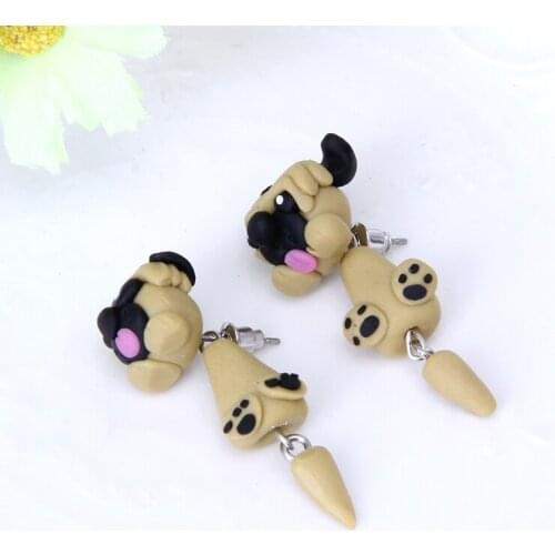 83XC 3D Sharpei Pug Dog Earrings For Women Polymer Clay Cartoon Animal Stud Earring