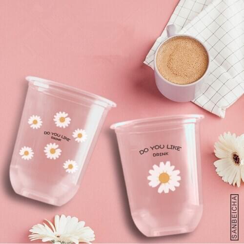 50pcs Net red 500ml clear plastic cups creative bubble tea cup party favors drinking cup ice cream yogurt dessert cups with lids