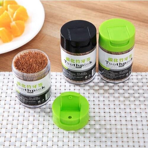 500Pcs Disposable Carbonized Bamboo Wooden Toothpicks Ultra-Thin Double Head Stick with Dispenser Home Tableware Decor