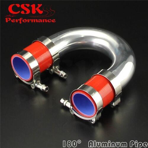 180 Degree 60mm 2.36" Aluminum Intercooler Piping pipe Tube + Silicone hose w/ T-clamps