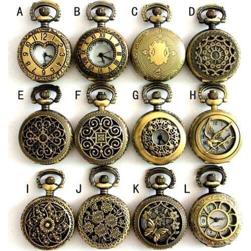 APW002) Assorted 12 designs Vintage Bronze steampunk Pocket Watch Necklace watch pendant,Whoesale,Xmas party gift
