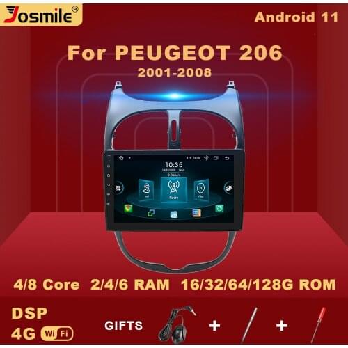 6GB 128G 2 din Android 11 Car Multimedia Player For PEUGEOT 206 2001- 2008 Radio VideoNavigation GPS CD AI Voice Control Carplay