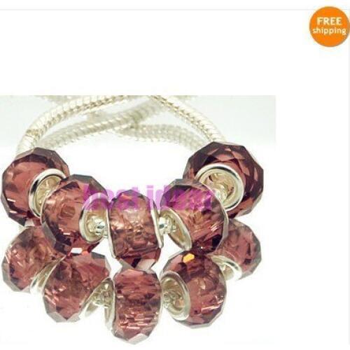 Free Shipping 50pcs middle purple Cut &Faceted Glass Beads Big Hole Fit European Charms Bracelet 14x8mm