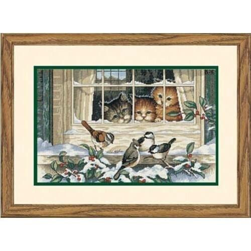 Free Delivery Top Quality Lovely Counted Cross Stitch Kit Three Bird Watchers Birds Kittens Cats dim 3839 03839