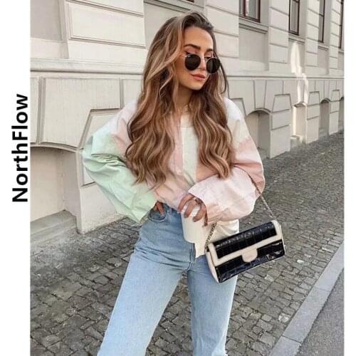Northflow Blusas Blouse Patchwork Panelled Loose Boyfriend Mujer de moda Kimono Cascading Blouses Plus size Womens Tops