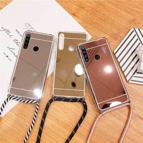Luxury Mirror Strap Cord Chain Phone Case For Huawei P40Lite P20 P30 P40 Pro Mate 20 30 40 Pro Honor 10i 10 9i 9 Lite 8X Cover