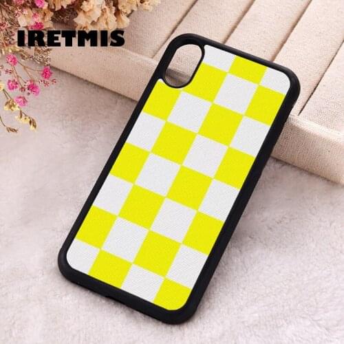 Iretmis 5 5S SE 2020 phone cover cases for iphone 6 6S 7 8 Plus X Xs Max XR 12 MINI Pro Soft Silicone TPU Yellow checkered
