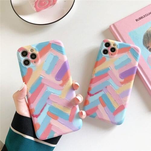 Geometric Oil Paint Gradient Rainbow Phone Cases For iPhone 7 8 Plus SE 2020 X XR XS 12 11 Pro Max Soft Silicone Back Cover Girl