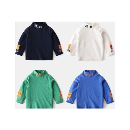 Korean Childrens Clothing Boys Turtleneck Long-sleeved T-shirt Baby Embroidery Fashion Bottoming Shirt Childrens Warm Top Tees