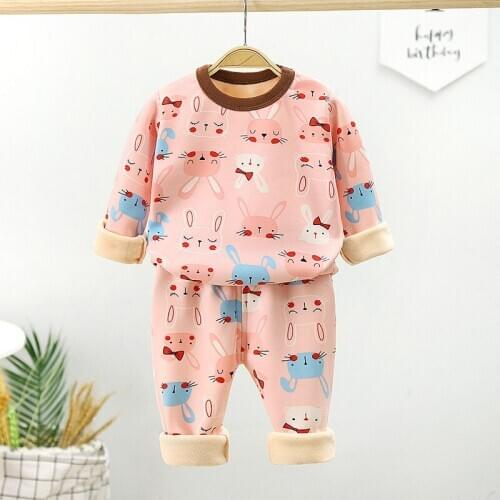 Cartoon Rabbit Baby Kids Pajamas Winter Fleece Sleepwear Children Cotton Thicken Pajama Sets Boy Girls 2pcs Pyjamas For 2 4 6 8Y