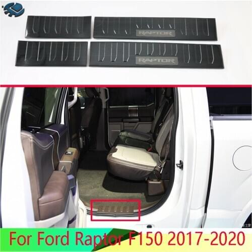 For Ford Raptor F150 2017-2020 Stainless Steel Inner Inside Door Sill Panel Scuff Plate Kick Step Trim Cover Protector