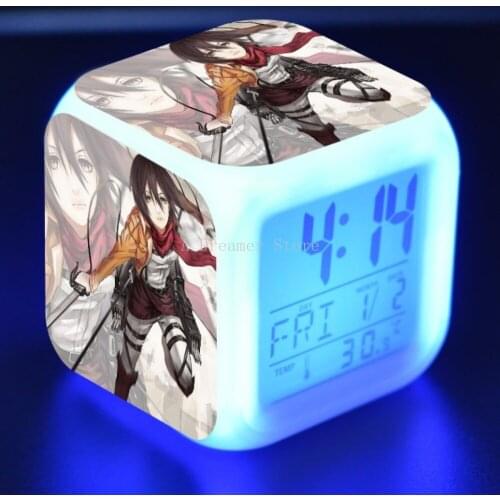 Anime Attack On Titan Action Figures Digital Alarm Clock Shingeki No Kyojin Reloj Despertador Saat Led Clock Collection Toys
