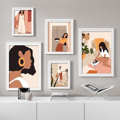 Canvas Painting Fashion Vintage Black Skin Girl Posters Nordic Wall Art Prints Wall Picture for Kids Living Room Decoration