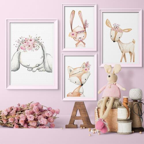Lovely Nordic deer fox Canvas Painting Art Print Poster Picture Wall Baby Room Children Bedroom Home Decoration