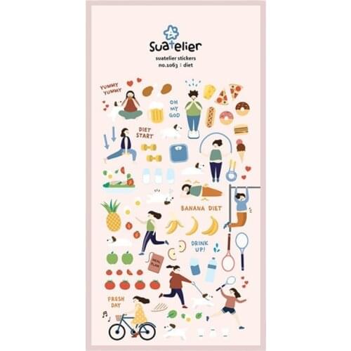 Korea Brand Suatelier Scrapbooking Die Cut Sticker Yummy foods fruits Stationery Hobby DIY PVC Diary Craft Decoration