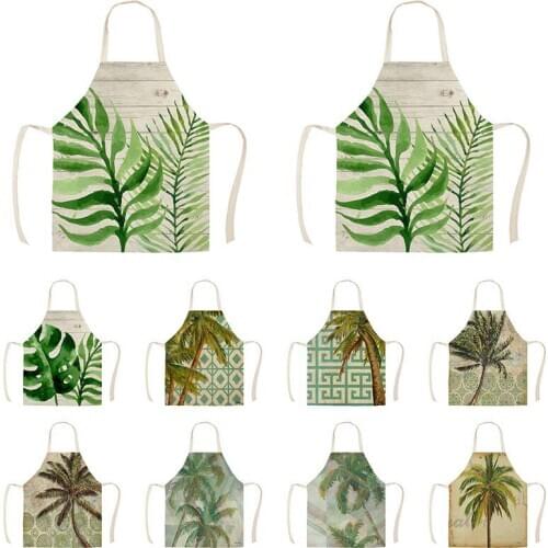 Monstera Palm Tree Banana Leaves Pattern Kitchen Aprons Woman Man Home Cooking Baking Shop Cleaning Cotton Linen Apron WQi879