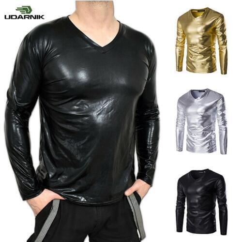 Men Bright Long-sleeved T-shirt Color Bottoming Fashion V Collar Long Sleeved Body Shirt Color Clothes Plus Size M-5XL 903-B254