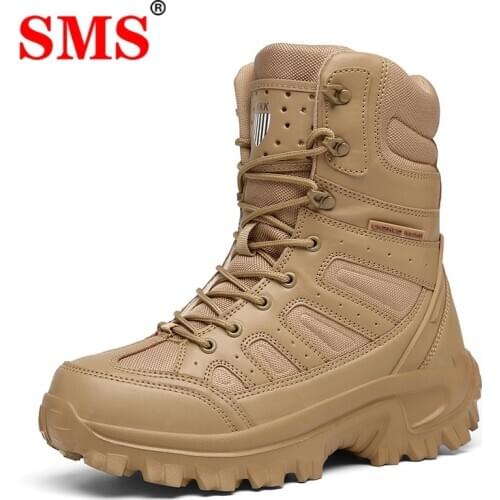 SMS New Men Hiking Shoes Military Tactical Boots Climbing Shoes Special Force Leather Waterproof Desert Boot Army Work Shoes