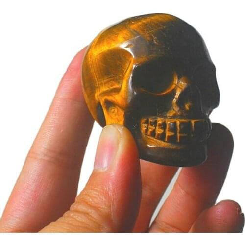 Folk Crafts Natural Quartz yellow tigers-eye skull Healing Gemstone