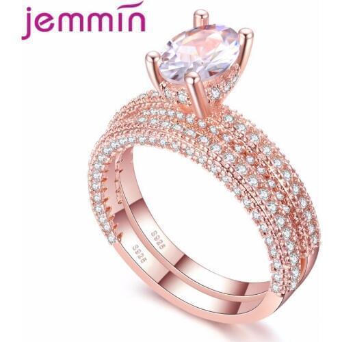 Original 925 Silver Bridal Ring AAAAA+ Cubic Zirconia Oval CZ Crystal 2pcs Set Rings for Women Men Couples Wedding Engagement